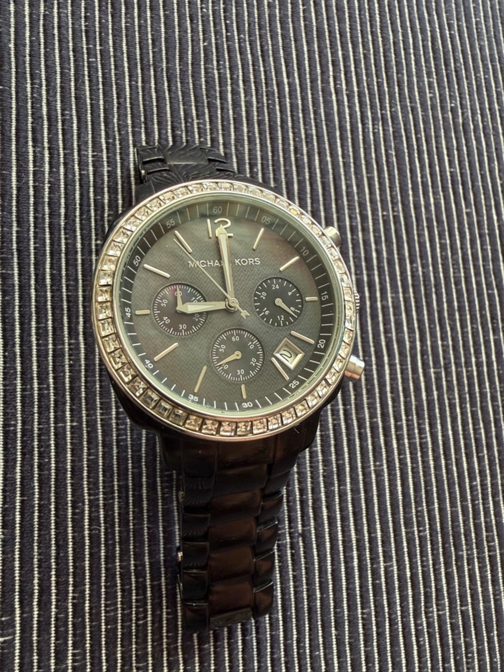 Michael Kors Black Women’s Chronograph Watch with Silver Crystal Bezel